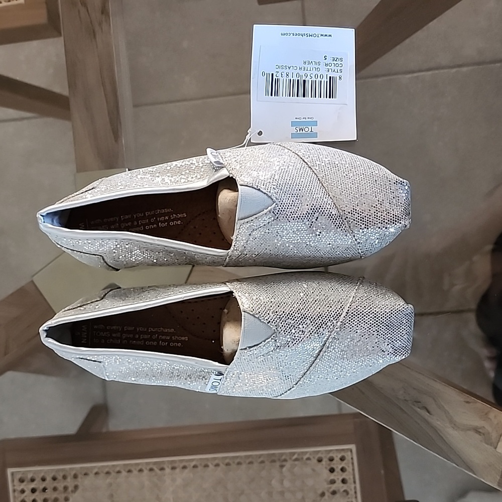 TOMS Shoes Silver Glitter Classic